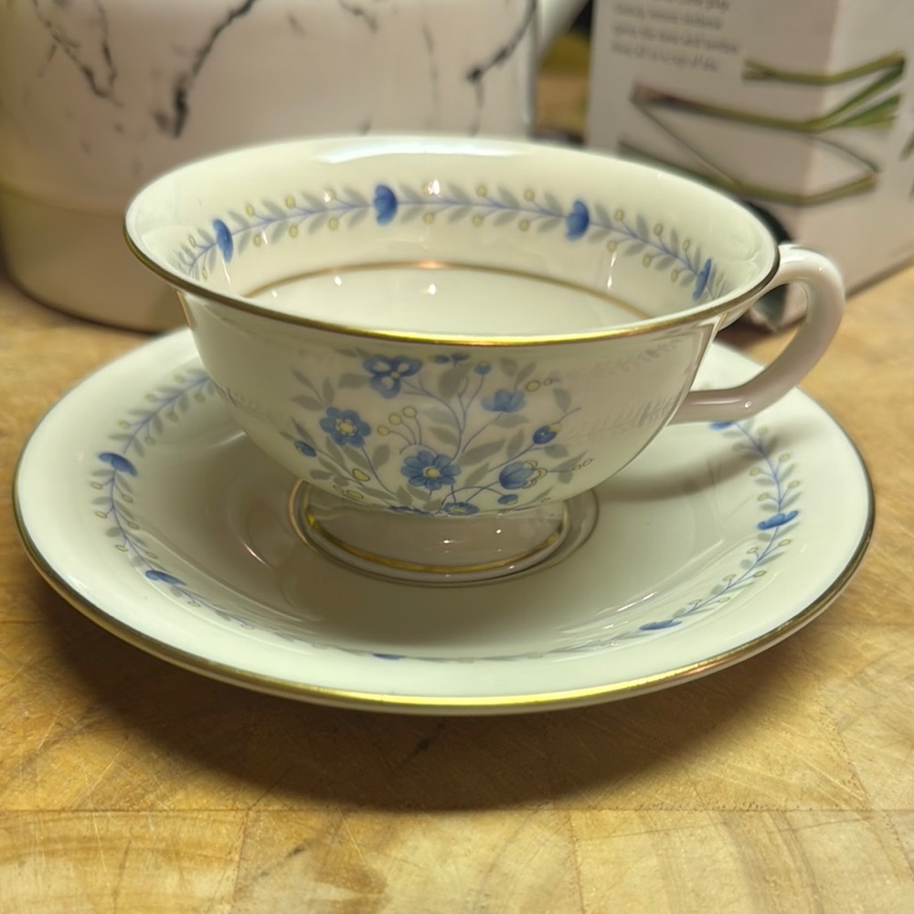 Castleton: Devon Floral Blue and White Teacup and Saucer Set
